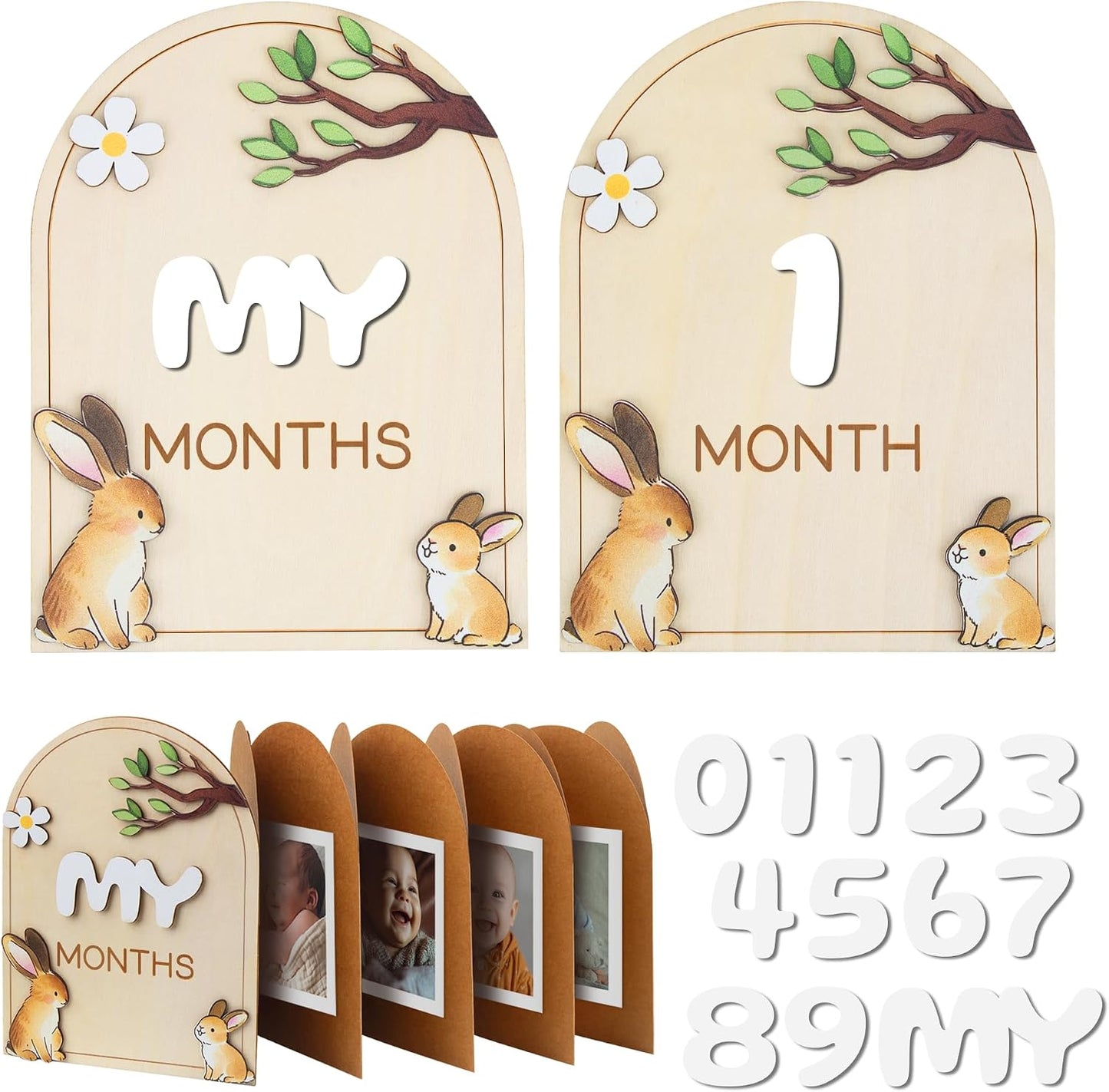 Tarjetas hitos madera bebé regalo neutro marco primer año