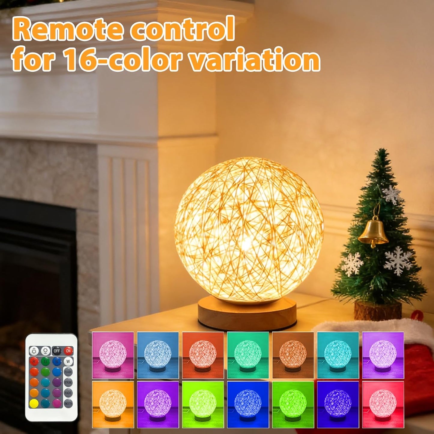 2 Lámparas Mesa Ratán RGB Regulable Bambú Dormitorio