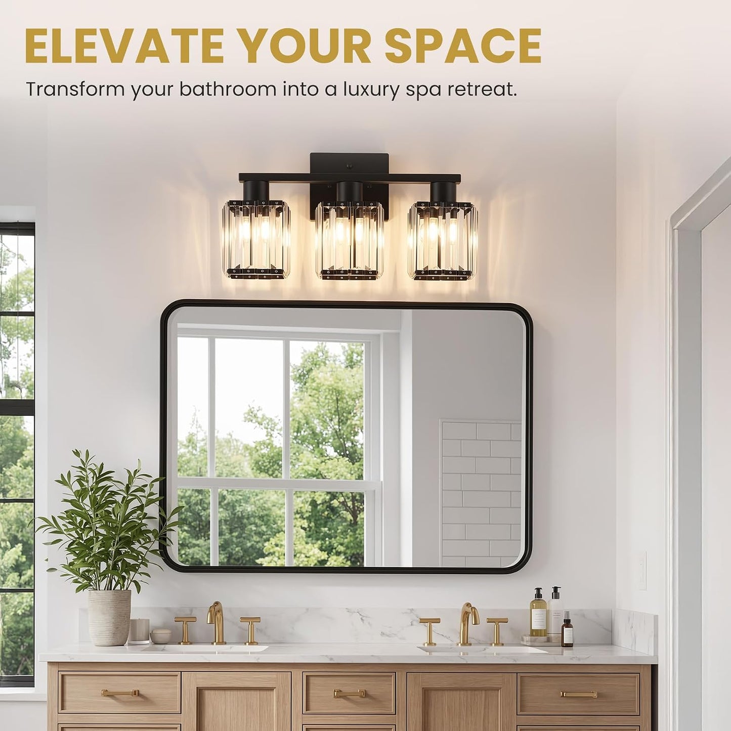 Lámpara baño cristal 3 luces negras mate moderna para espejo