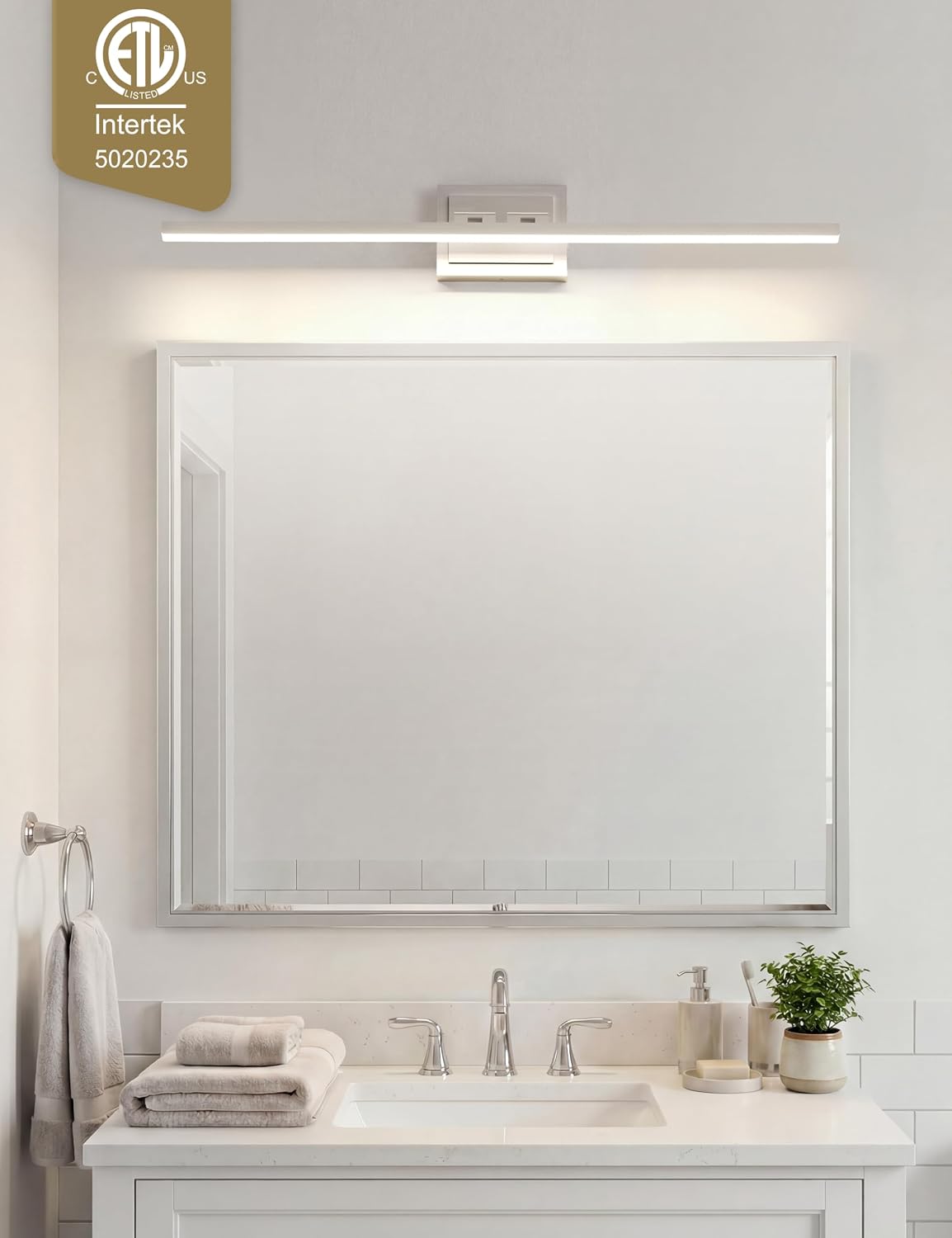 Lámpara baño LED giratoria 48pulg barra níquel cepillado