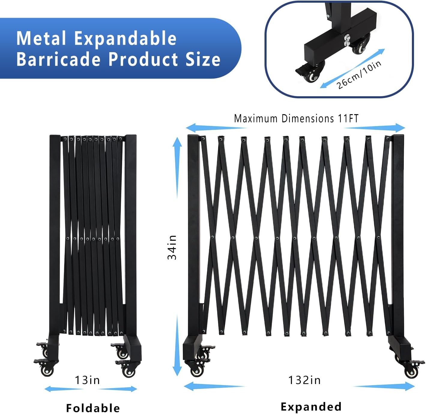 Puerta barricada expandible 11ft aluminio ruedas industrial