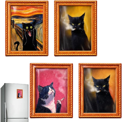 Juego de 4 piezas de imanes de gato para refrigerador con gatos fumadores y sorprendidos