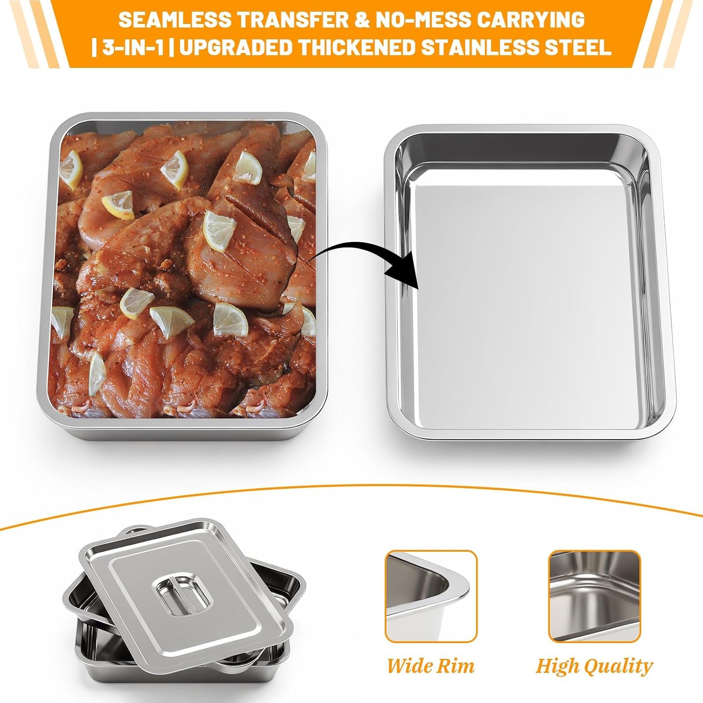 Set 5 bandejas acero inox parrilla con tapa y tabla cortar