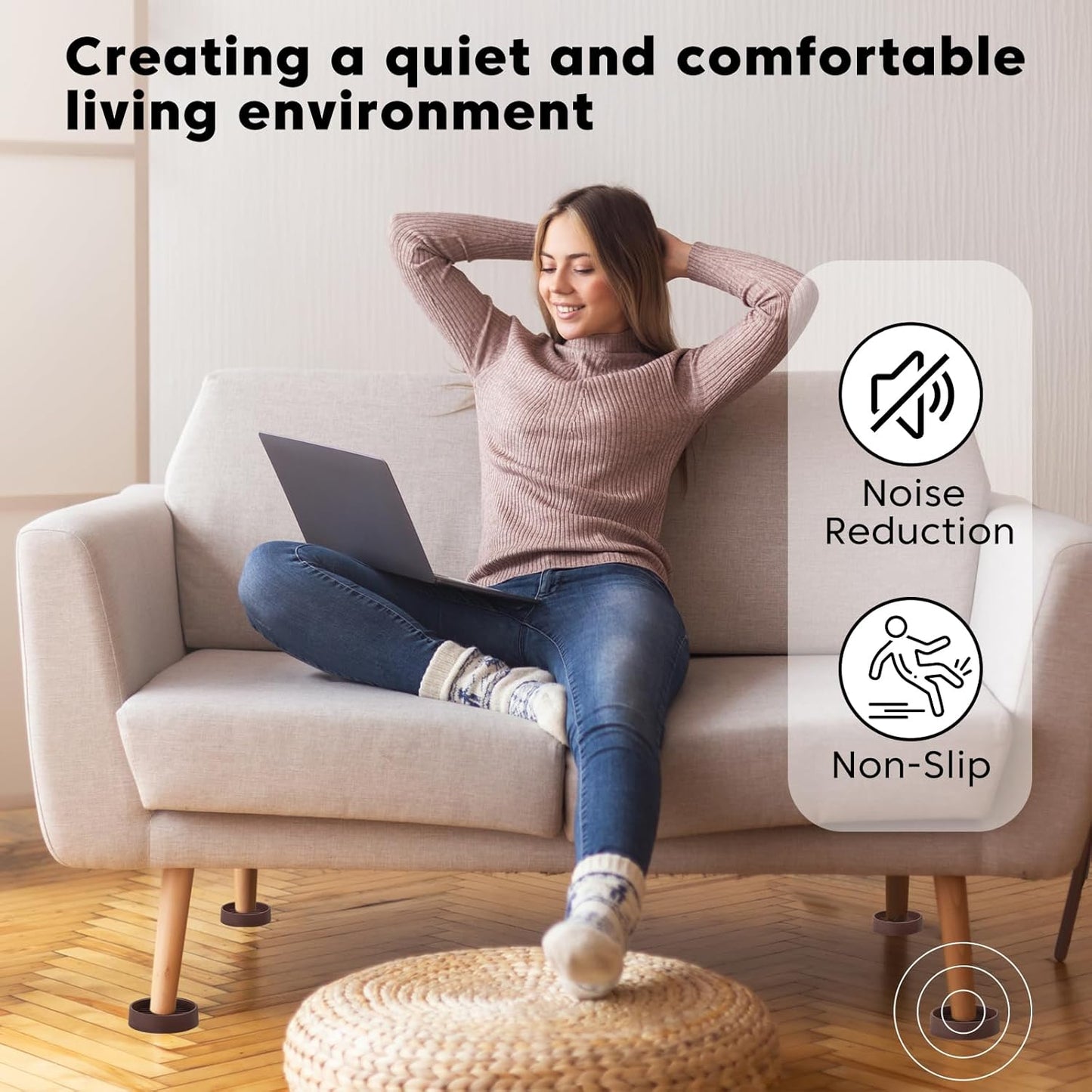 Almohadillas antiderrap goma para muebles 3x3pulg marrón