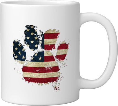 Taza cerámica vintage bandera americana para perro desgastada blanca