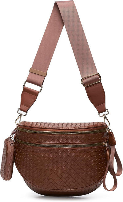 Bolso cruzado cuero vegano mujer correa ancha ajustable marrón