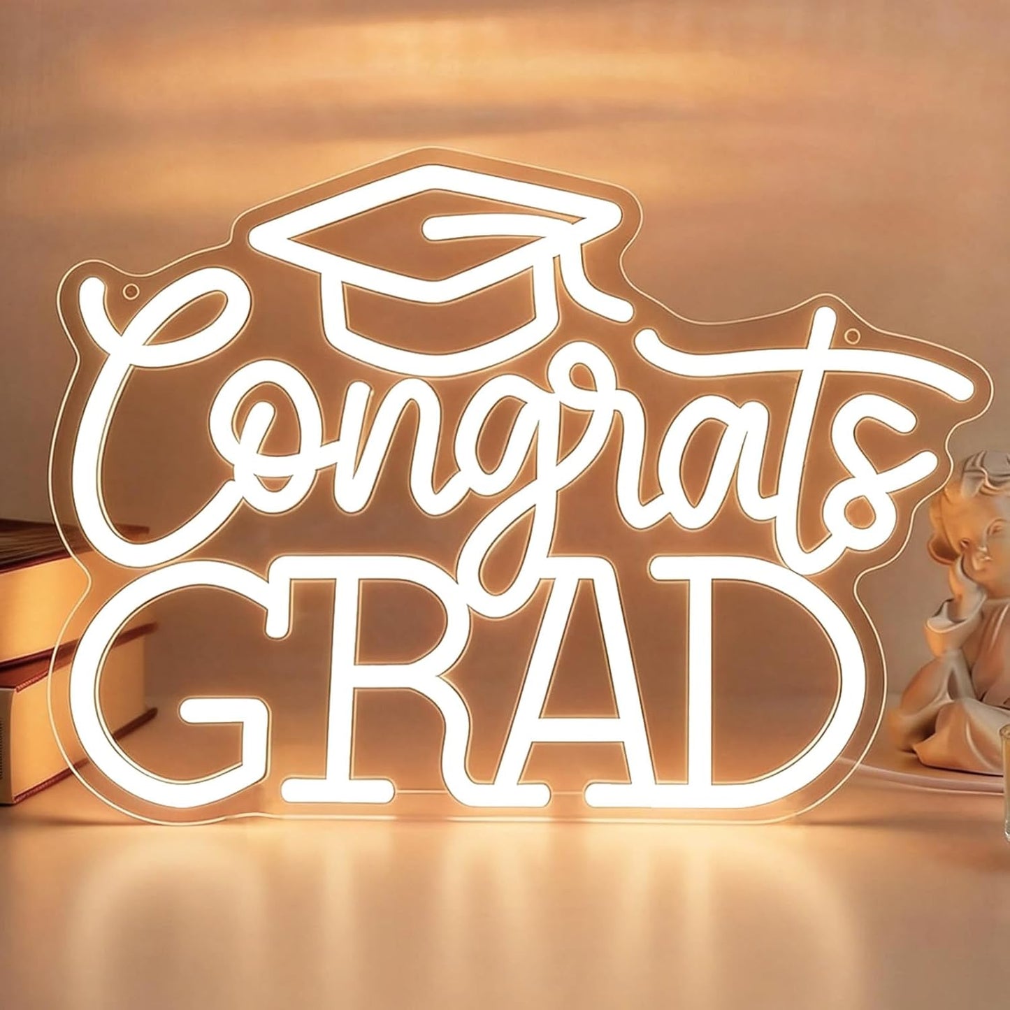 Letrero neón Congrats Grad con luz LED USB blanca cálida