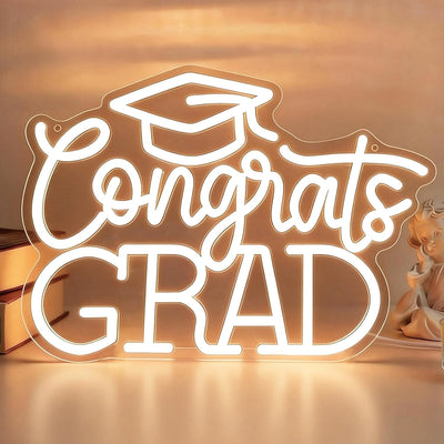 Letrero neón Congrats Grad con luz LED USB blanca cálida