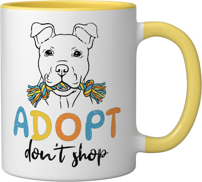 Taza cerámica de perro rescatado Adopt Don’t Shop amarillo/blanco
