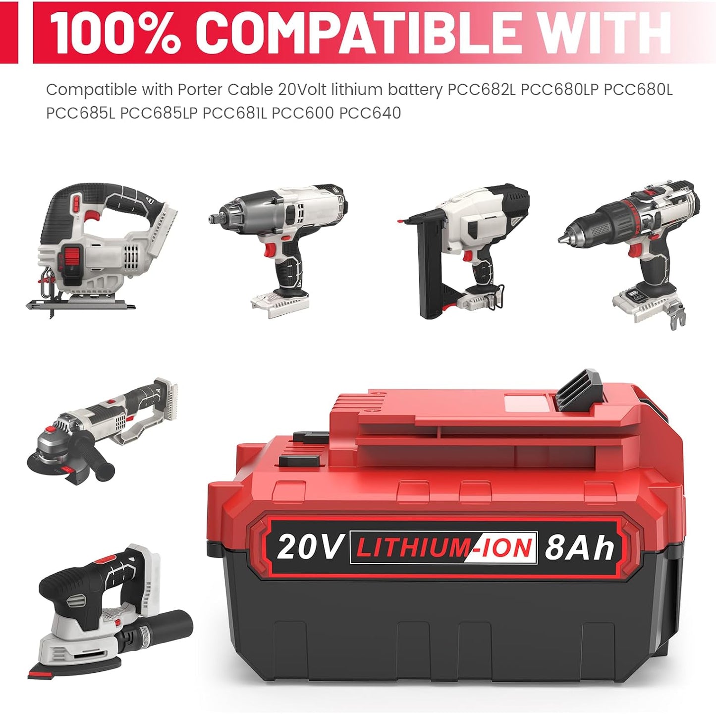2 Pzas Batería 20V 8.0Ah Repuesto Porter Cable PCC685L