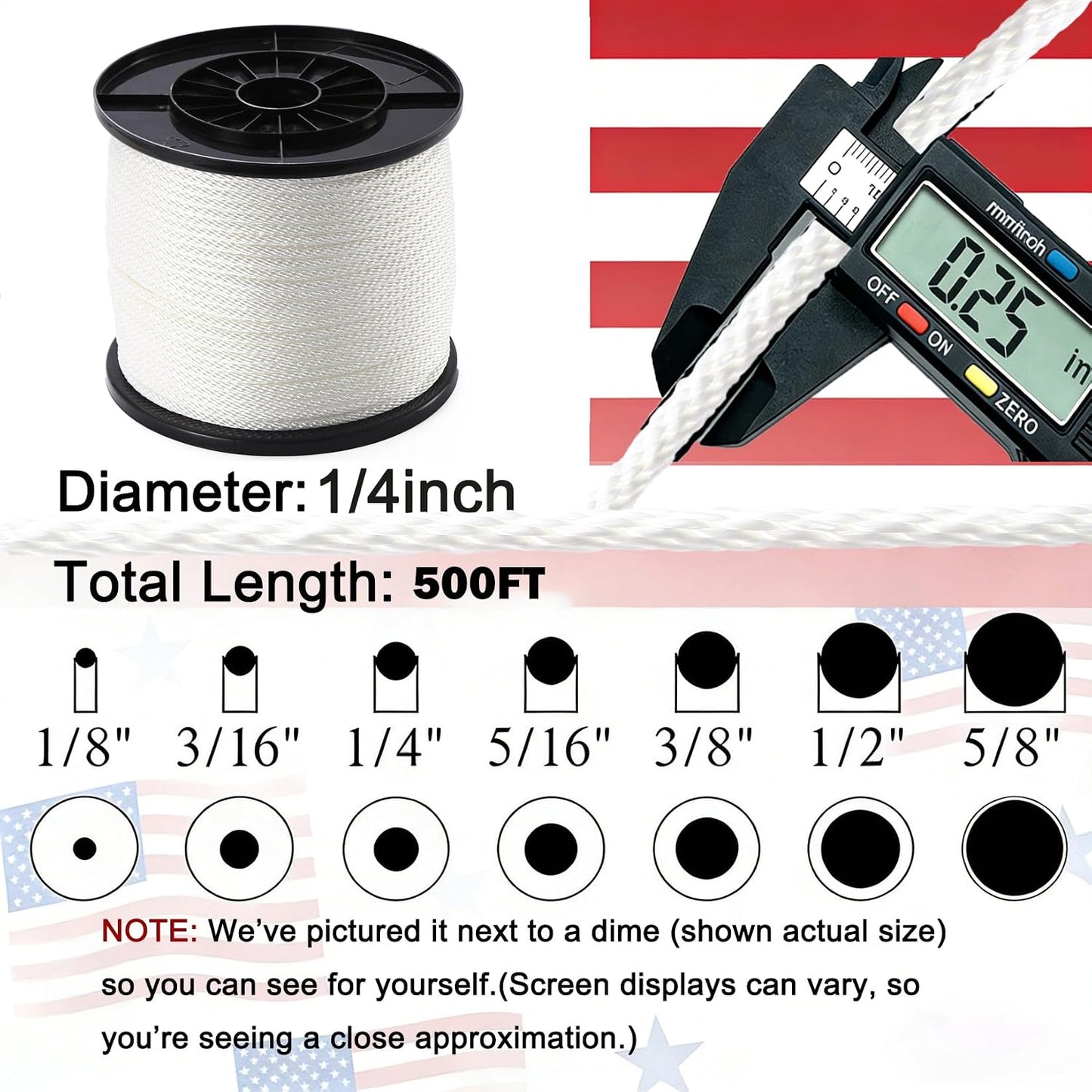 Cuerda Dacron blanca 1/4pulg 500ft resistente UV