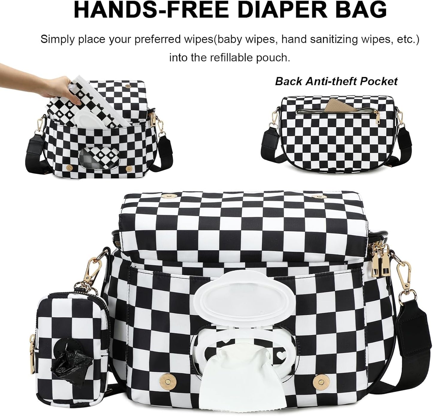 Bolsa pañales cruzada con dispensador toallitas 8L resistente agua