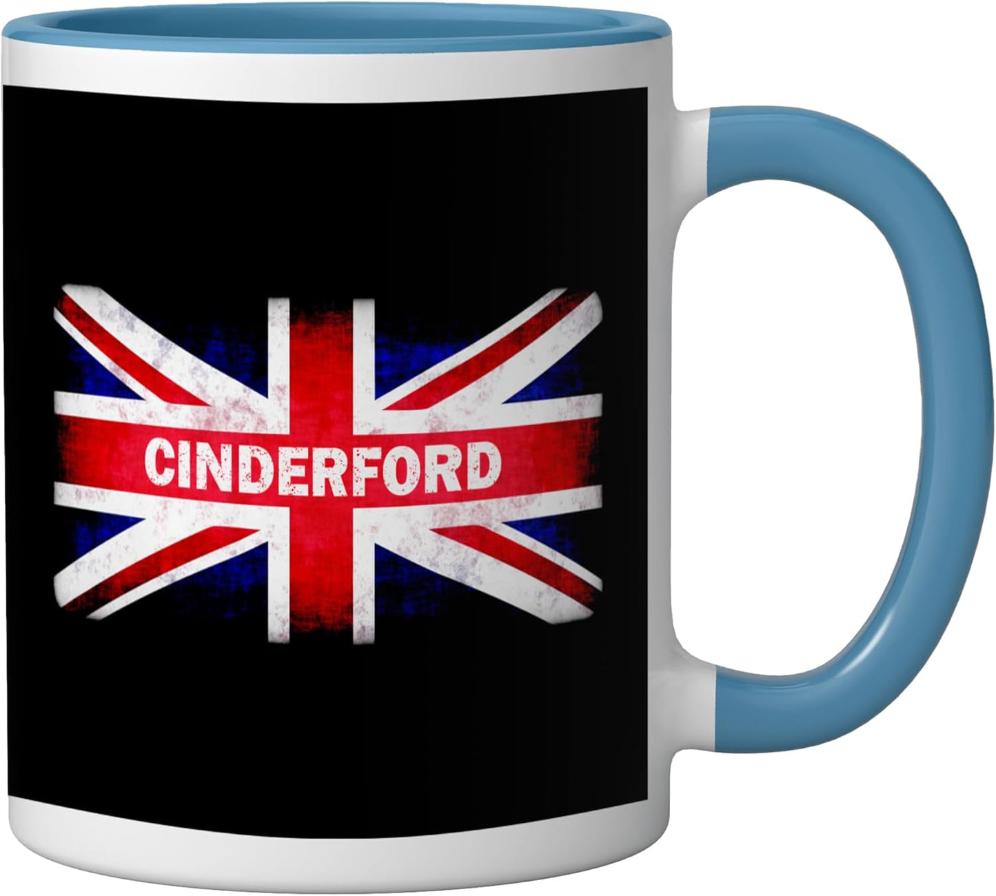 Taza cerámica Cinderford con bandera británica azul/blanca