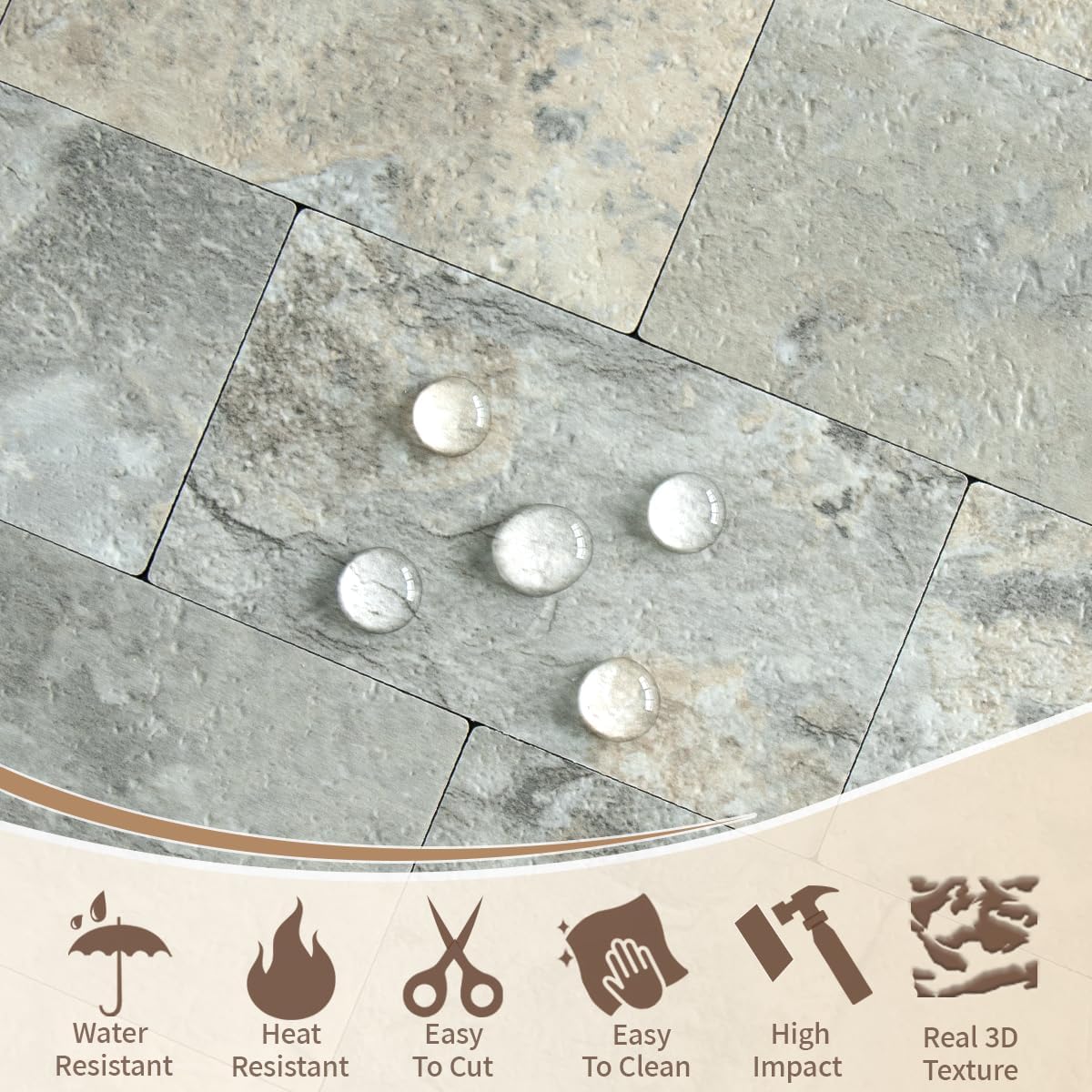 Hoja azulejo PVC pizarra gris marrón autoadhesiva 12x12"