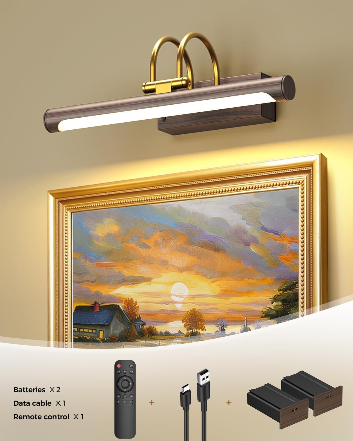 Luz arte LED 12.6pulg inalámbrica recargable control remoto dorado