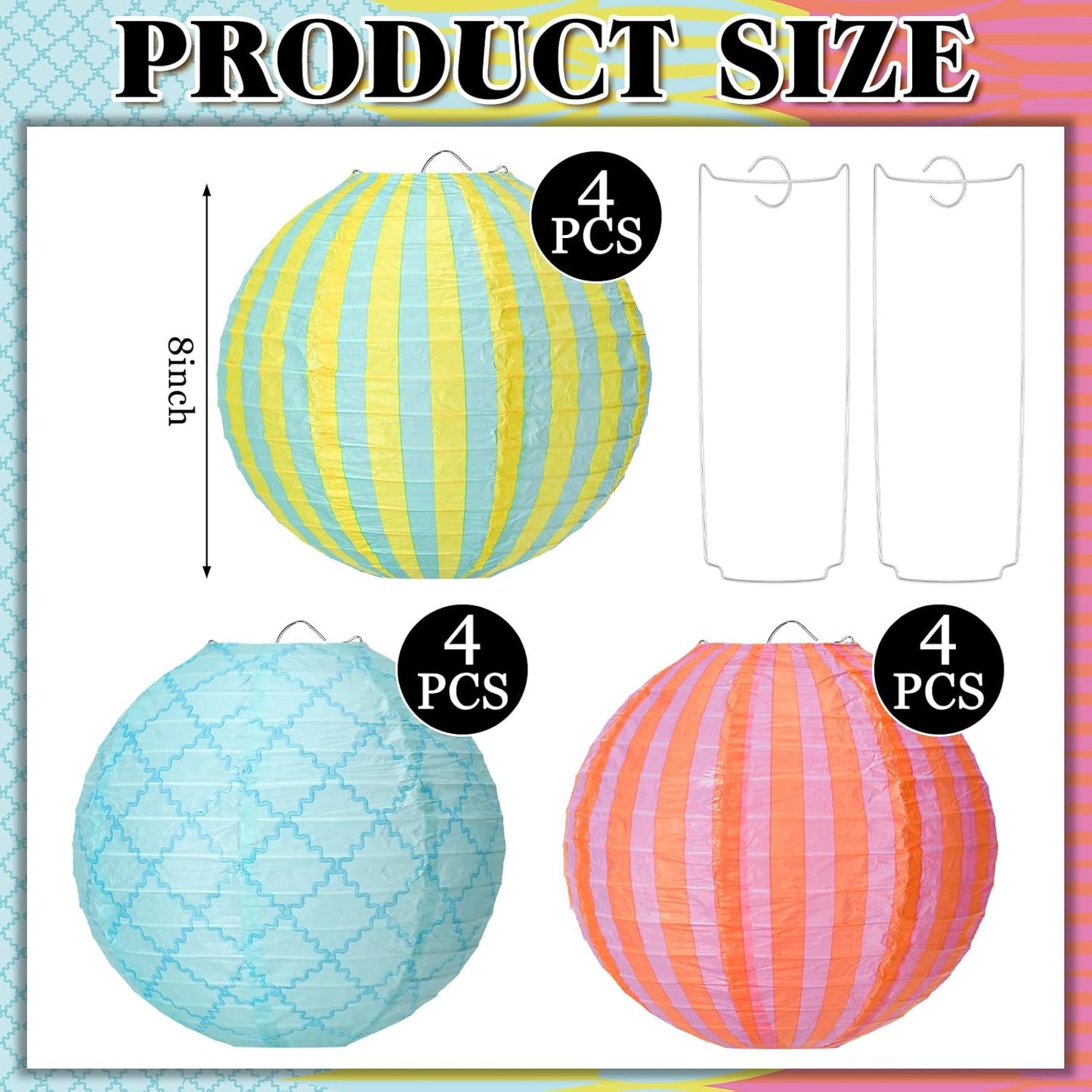 12 Linternas Colgantes Faroles Redondos 8pulg Decoración
