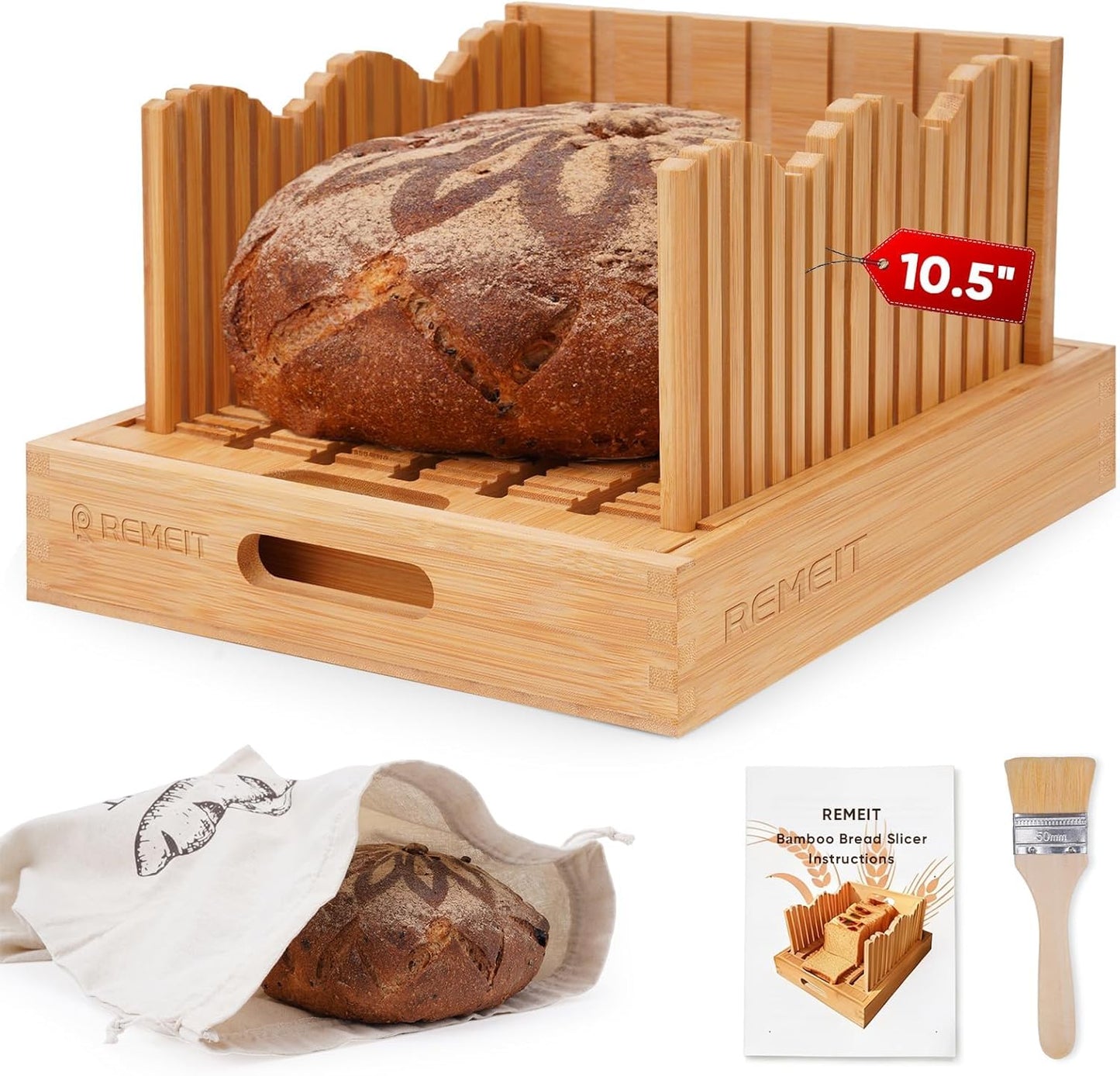 Rebanador pan bambú ajustable con bandeja migas