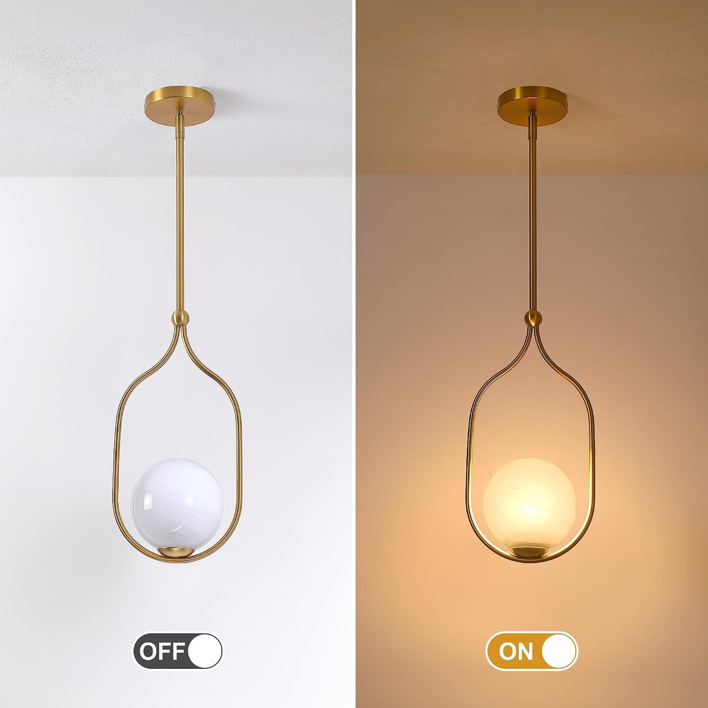 Lámpara colgante globo vidrio soplado latón dorado cocina
