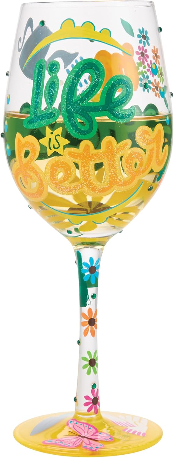 Copa de vino artesanal pintada a mano Life is Better pulgada Enesco