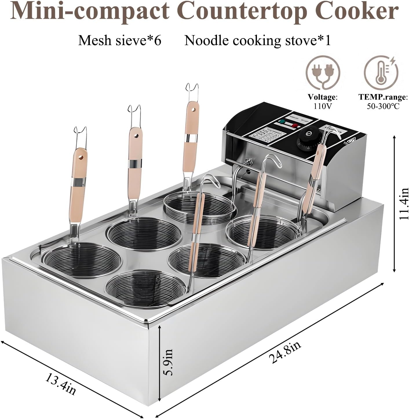 Cocina pasta comercial 6 cestas acero inox 110V