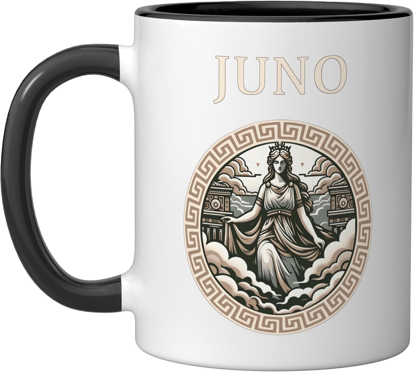 Taza cerámica Juno diosa romana reina de los dioses negra/blanca