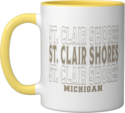 Taza Cerámica Vintage St. Clair Shores Michigan Amarillo/Blanco