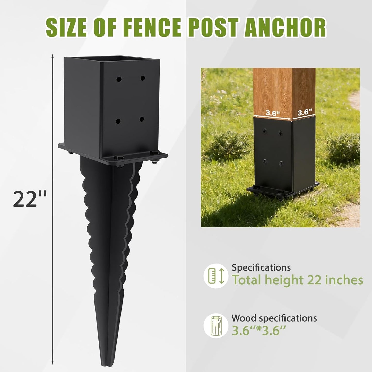 Anclaje poste 4x4 fijación tierra negro