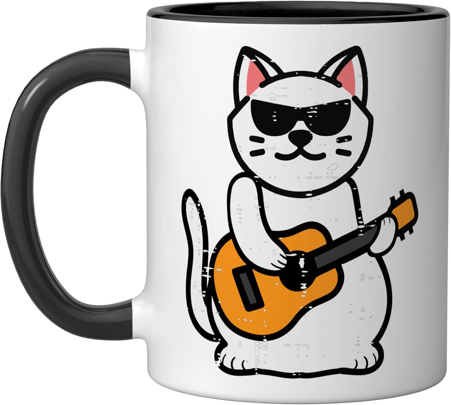 Taza cerámica rockers cat toca guitarra niños hombres jóvenes negro/blanco