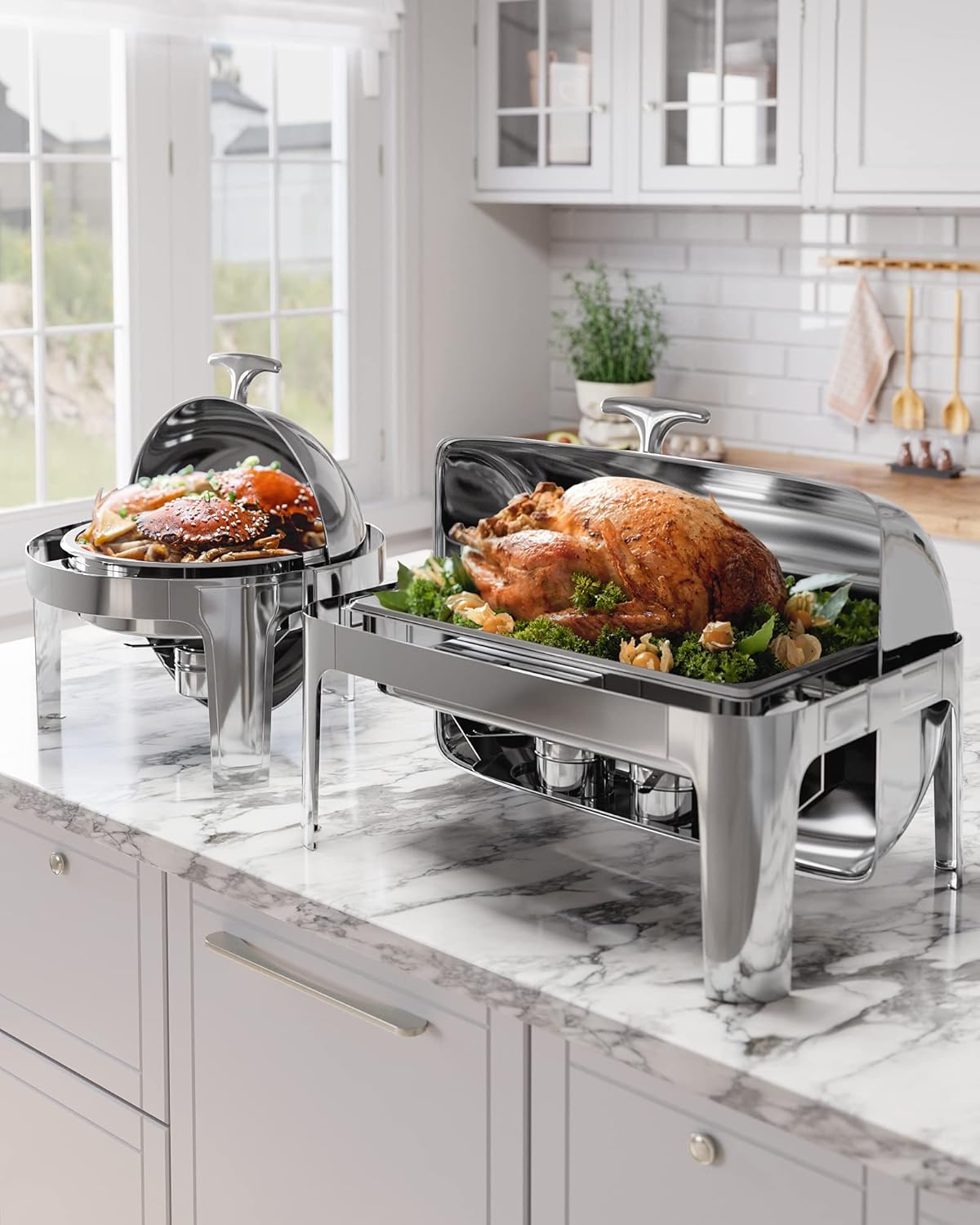 Plato Acero Inox 9qt Tapa Redonda Bufé Clásico