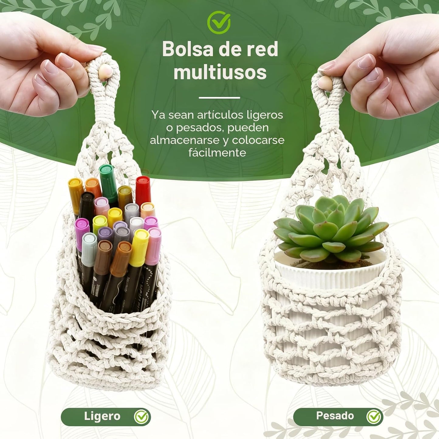 Colgador pared macramé para cestas 4pulg marfil