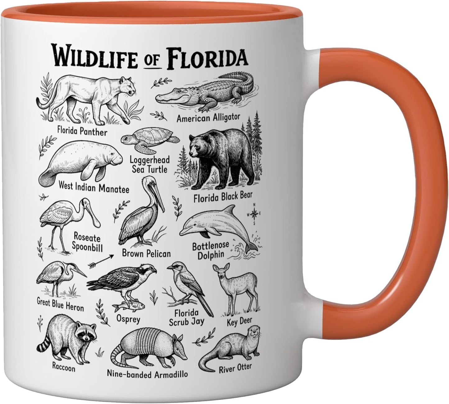 Taza cerámica de animales populares de Florida en naranja/blanco
