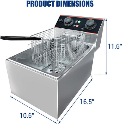 Freidora eléctrica acero inox 6.3qt 1500W control temp
