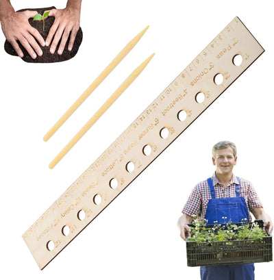 Regla de siembra con estacas madera para jardineros
