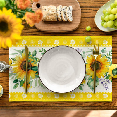 Mantel individual verano con girasoles y hojas 12x18 pulgadas
