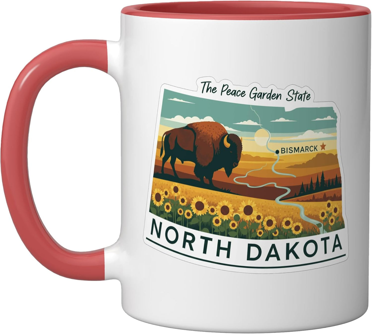 Taza Cerámica con Ilustración Bisonte Rojo/Blanco