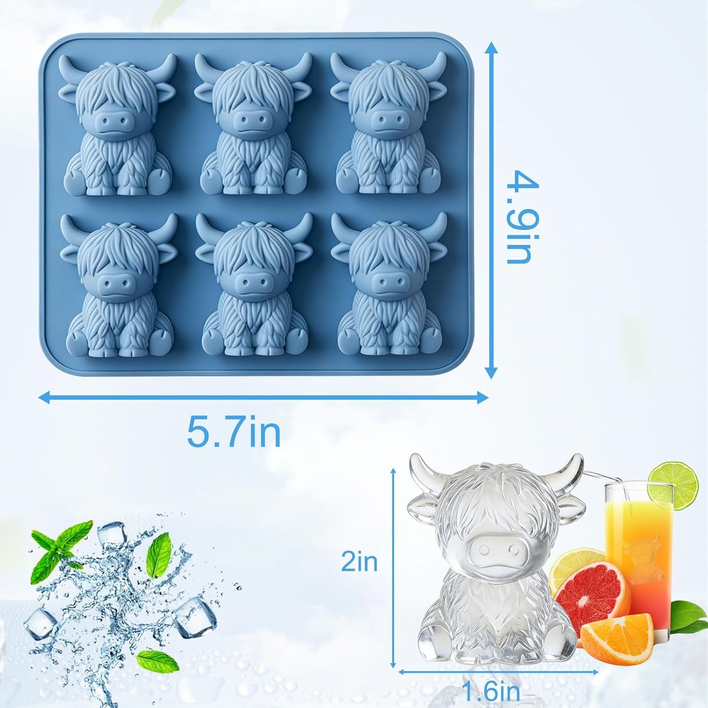 Mini molde de silicona para cubos de hielo de vaca 3D