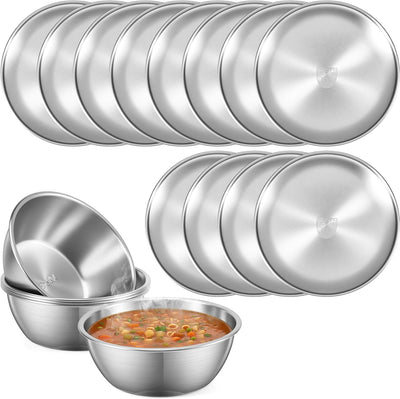 Set 24 Pzas Platos Cuencos Acero Inox 304 Doble Aislamiento