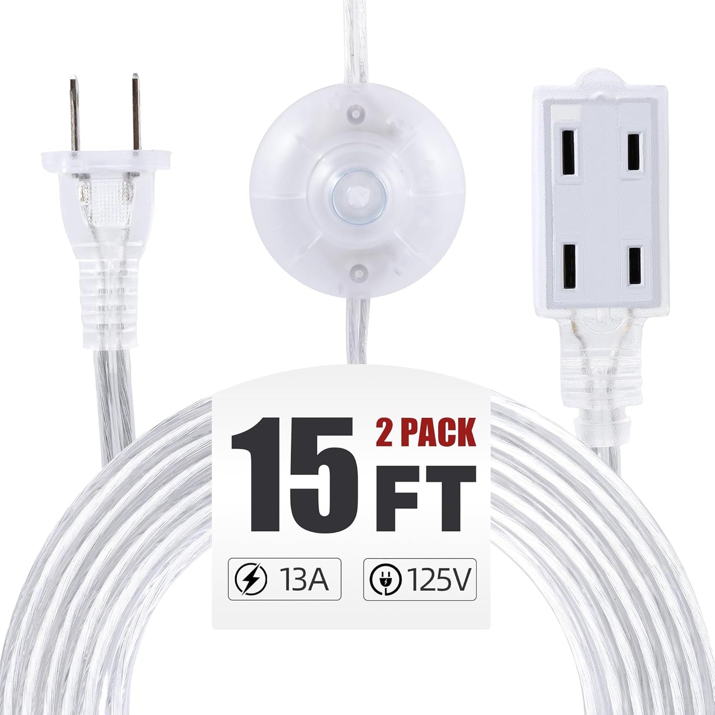 Pack 2 cables extens. transparentes 15ft 3 salidas