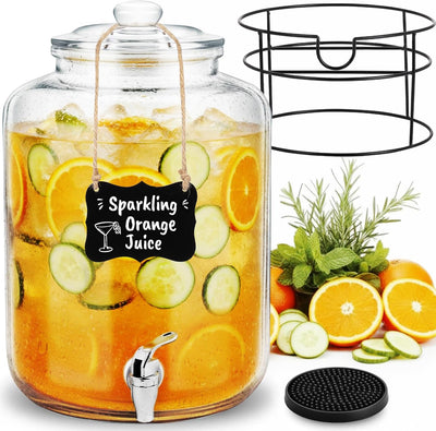 Dispensador bebidas vidrio 4gal soporte posavasos a prueba de fugas