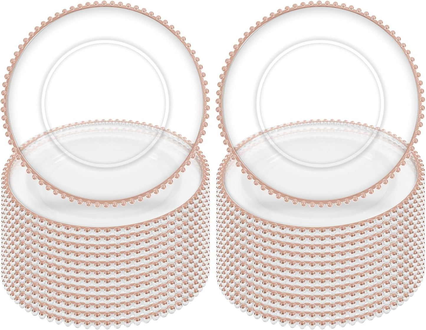 Set 24 Platos Acrílicos Transparentes Cuentas Oro Rosa 13pulg