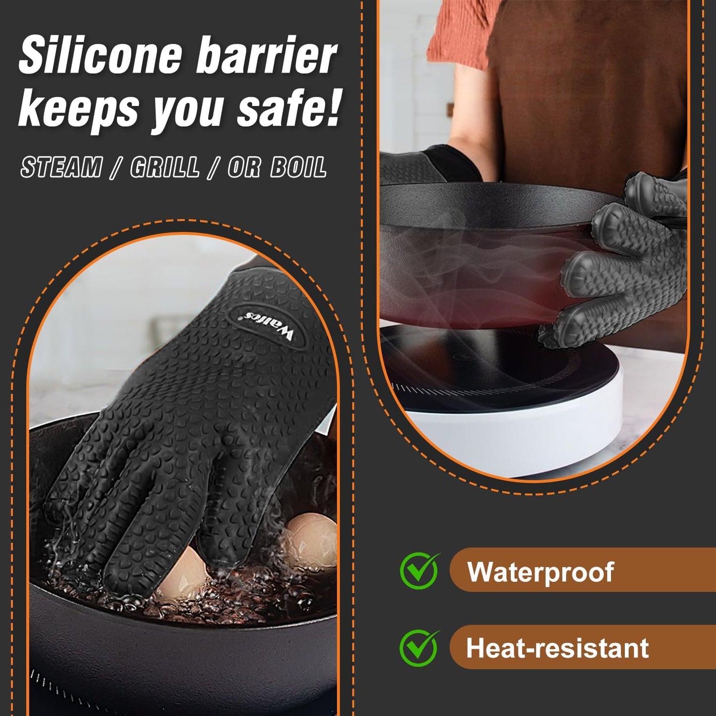 Guantes silicona barbacoa antideslizantes con capa algodón