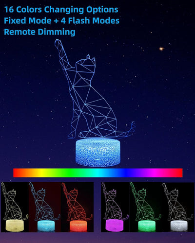 Luz nocturna gato para niño con lámpara 3D 16 colores tactil