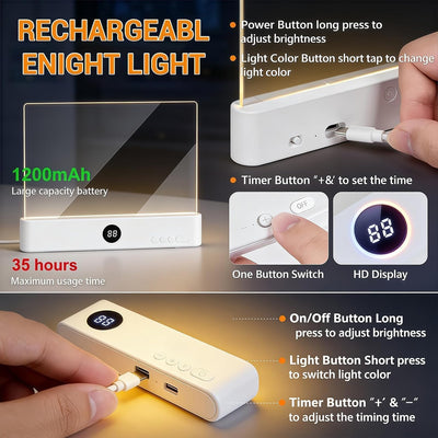 Luz libro LED plana recargable 3 colores temporizador negro