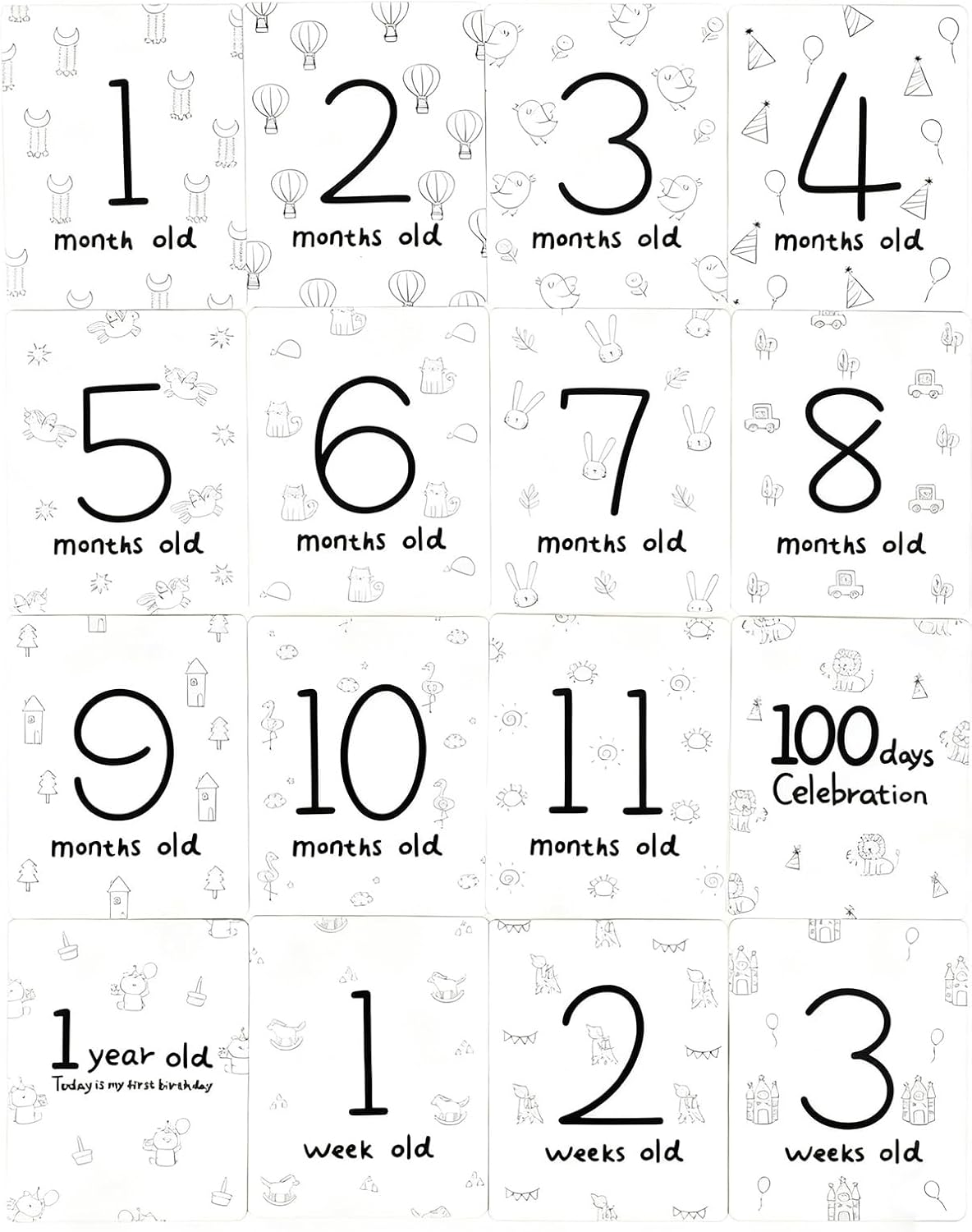 Tarjetas hitos bebé doble cara papel algodón neutro