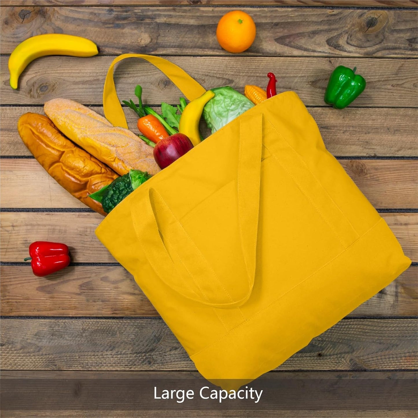 Pack 6 Bolsas Lona con Bolsillo Cremallera Amarillo
