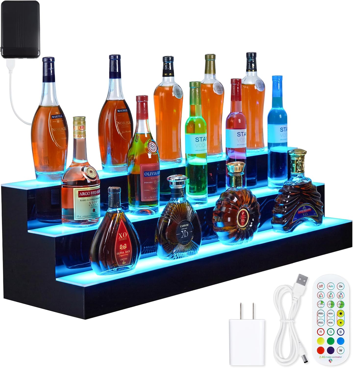 Estante licor con luz LED 24pulg 3 niveles control remoto