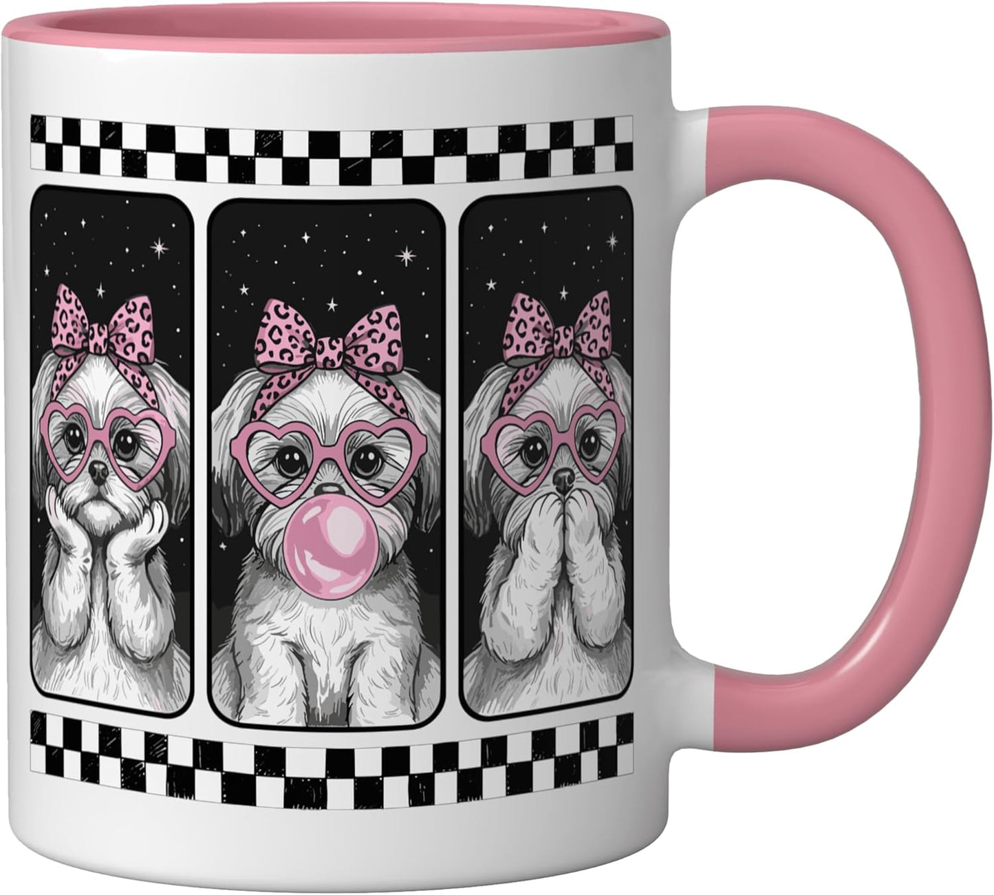 Taza Cerámica Shih Tzu Trio Coquette Rosa Blanco