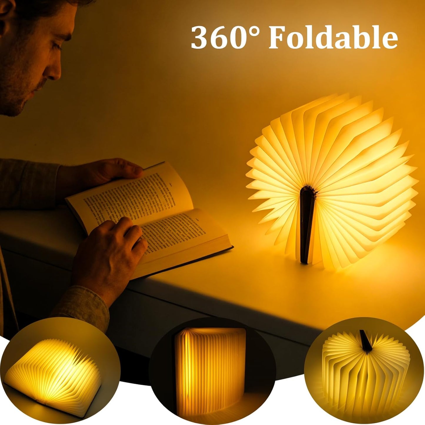 Lámpara libro madera plegable 5.5pulg 5 colores recargable USB