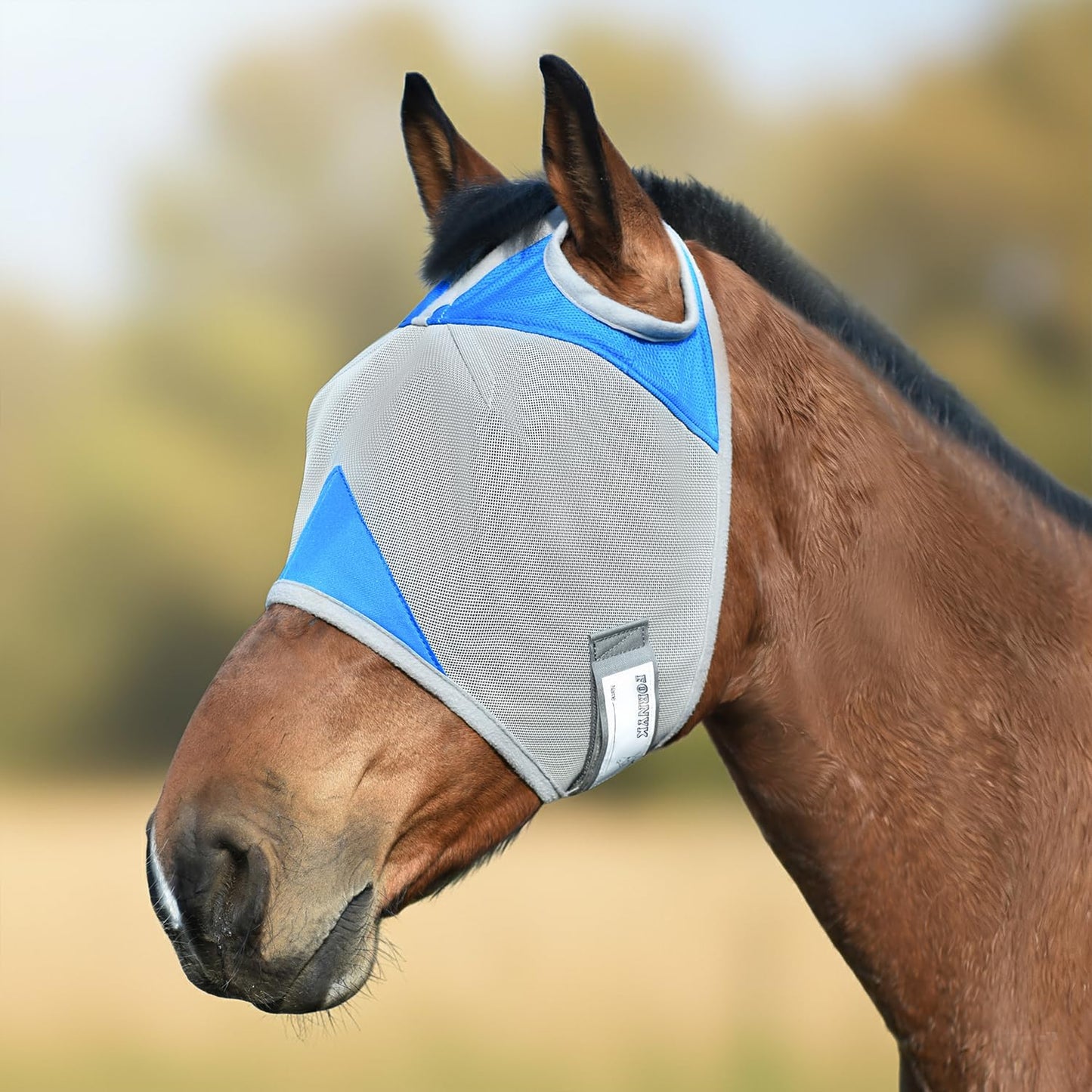 Máscara mosca caballo acolchado correa ajustable azul grande