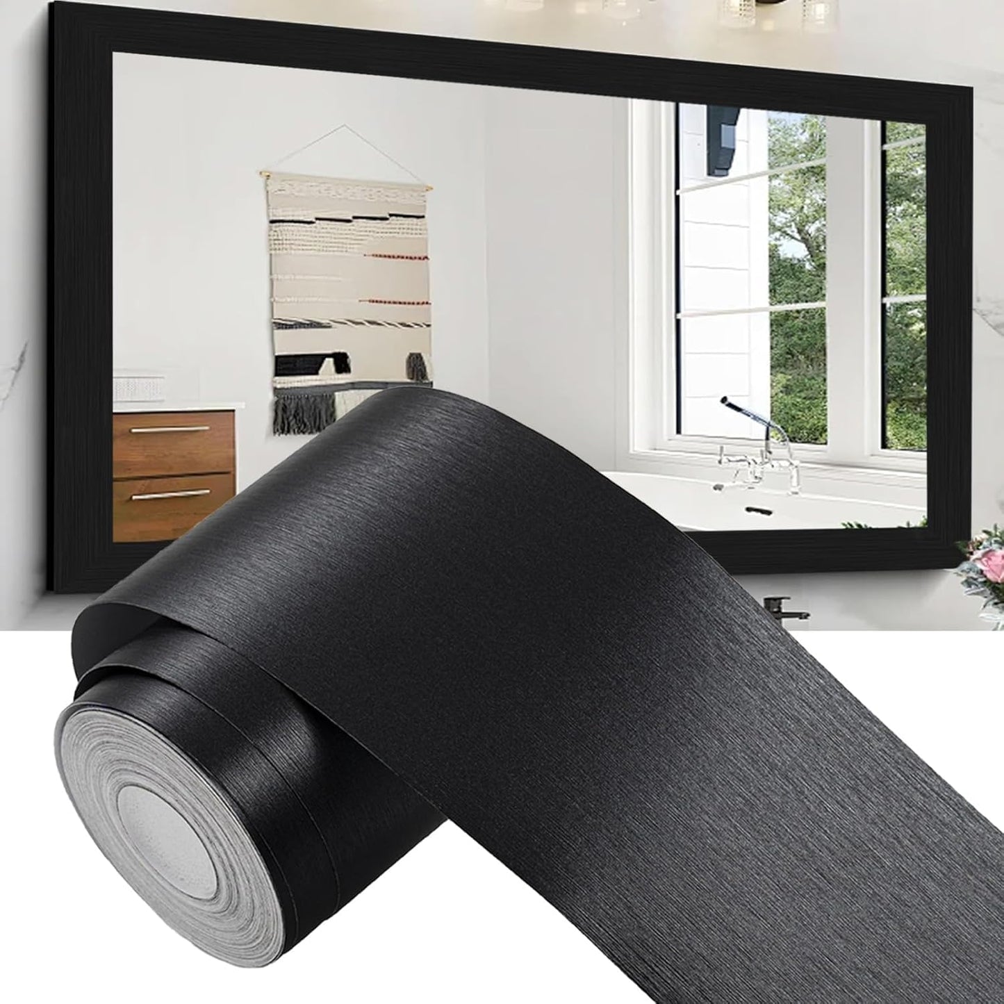 Papel tapiz negro con marco espejo autoadhesivo 2x236pulg